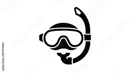 Black icon of a snorkel mask and breathing tube for diving and underwater exploration Vector