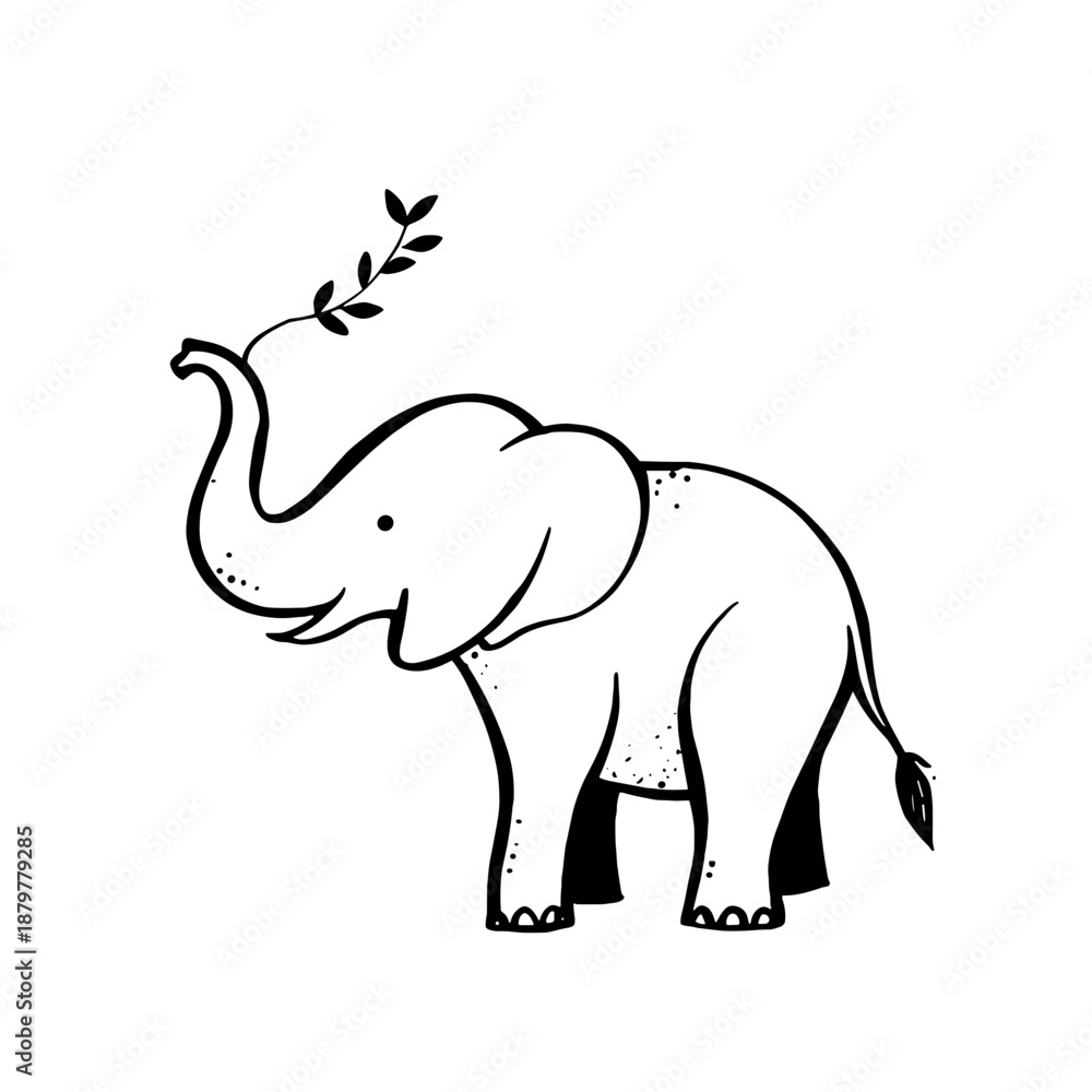 Obraz premium Asian Elephant. Asian Elephant simple black and white line art vector logo