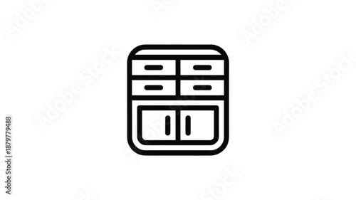 Minimalist line icon of a cabinet with multiple drawers and a bottom cupboard Vector