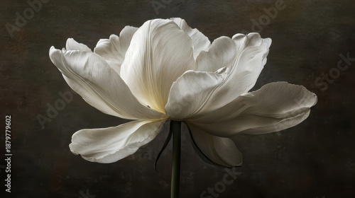 White tulip petal close up gentle texture elegant bloom in soft light evokes calm and refined beauty with delicate veins and subtle shadow