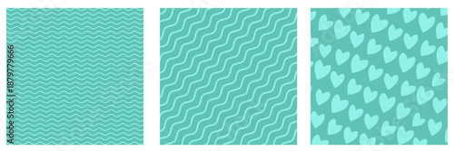 Cyan Valentines day geometric background collection. Valentines day turquoise poster, social media post layout, quiz backdrop, square banner design template set. Vector wedding background