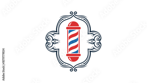 Classic Barber Shop Pole Icon in Ornate Vintage Frame