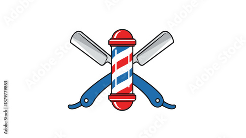 Barber Pole and Crossed Straight Razors Emblem