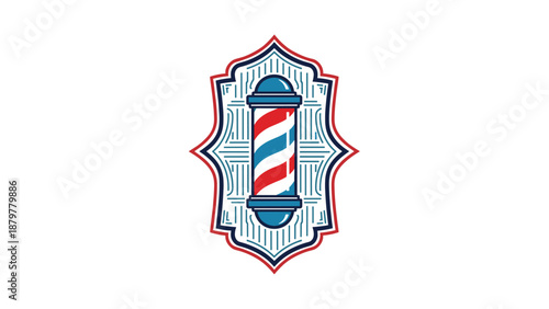 Vintage Barbershop Pole Emblem with Decorative Frame on White Background