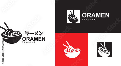 Ramen bowl vector design template. Noodles, chopsticks, restaurant, food. EPS 10 icon symbol.