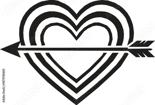 Black silhouette of a heart pierced by an arrow. Silhouette art vector. 