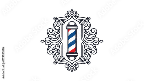 Classic Barber Pole Logo in Ornate Vintage Frame