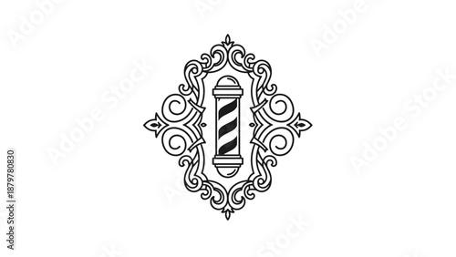 Vintage Barber Pole Logo in Ornate Decorative Frame