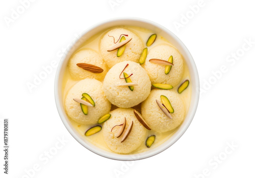 rasgulla dessert in syrup with pistachio garnish