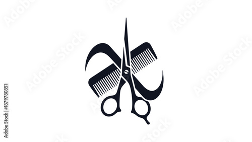 Stylized Barber Shop and Hair Salon Logo with Scissors and Combs