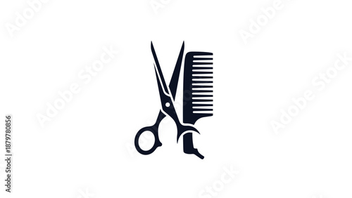 Hairdressing Scissors and Comb Black Silhouette Icon