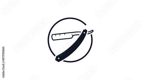 Vintage Straight Razor Barbershop Logo Icon in Circle
