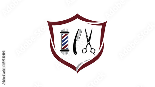 Classic Barbershop Emblem with Tools in a Shield Design