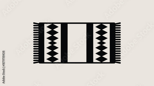 Stylish minimalist rug icon with geometric diamond patterns and fringe design Vector