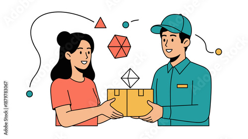 Woman Receiving Package from Delivery Man.