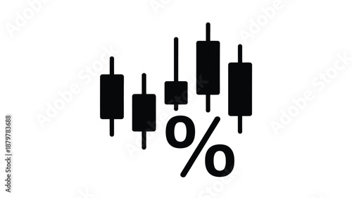Financial market analysis icon displaying candlestick chart with percentage symbol for trading data Vector