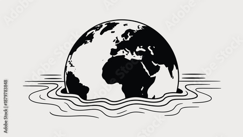 Our planet earth partially submerged in water, representing global warming and environmental crisis. Vector