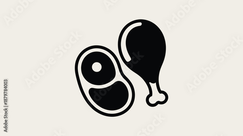 Iconic representation of various meat products including a steak and a chicken drumstick Vector