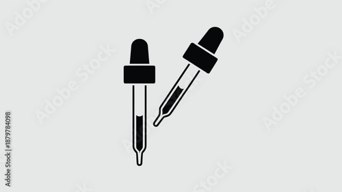 Black silhouette icon of two droppers for precise liquid measurement in science or medicine Vector