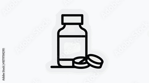 Outline icon of a medicine bottle with pills, symbolizing medication and pharmaceutical care Vector