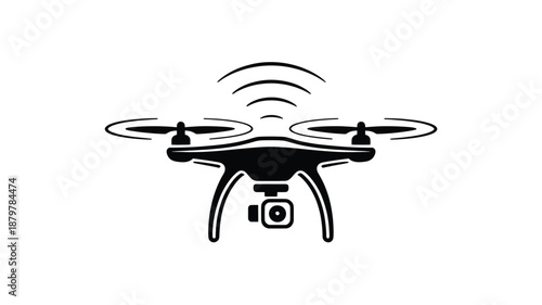Modern drone with camera and signal icon representing aerial photography and wireless technology Vector