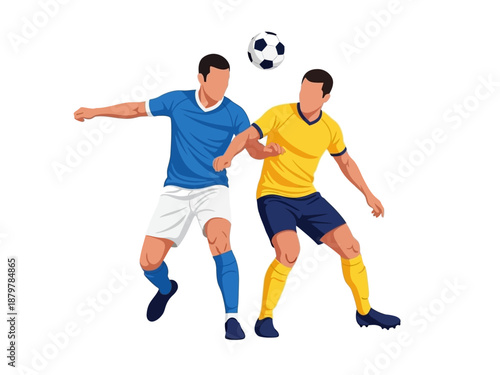 Flat vector illustration of two soccer players competing for the ball