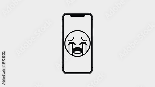 Crying emoji displayed on a smartphone screen illustrating digital sadness Vector