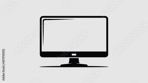 A sleek black computer monitor icon with a blank screen on a light grey background Vector
