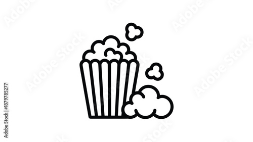 Classic outline icon of popcorn in a striped tub, perfect for movie nights and snacks Vector