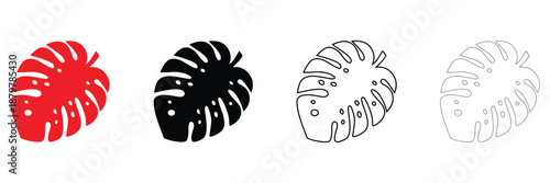 tropical leaf icon vector set, tropical leaves symbol vector, silhouette and line art