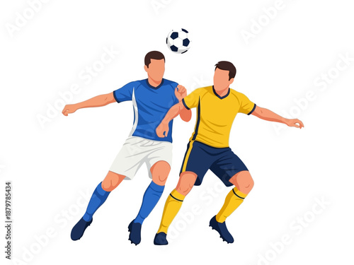 Flat vector illustration of two soccer players competing for the ball