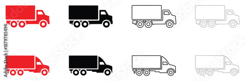 delivery truck icon vector set, fast shipping delivery transport van vector, silhouette and line art