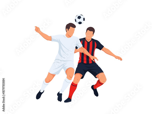 Flat vector illustration of two soccer players competing for the ball
