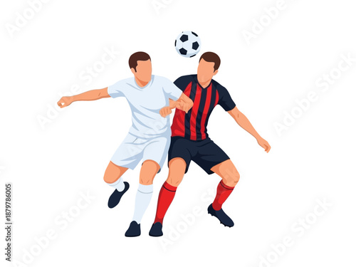 Flat vector illustration of two soccer players competing for the ball