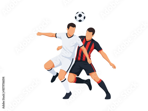 Flat vector illustration of two soccer players competing for the ball