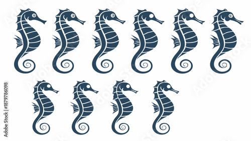 Stylized Seahorse Group Vector Illustration for Web Icons Childrens Books and Ocean Themed Apparel Design