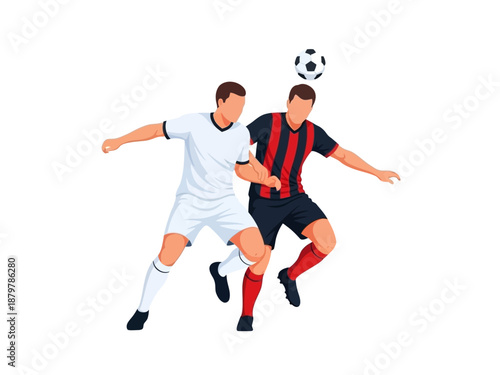 Flat vector illustration of two soccer players competing for the ball