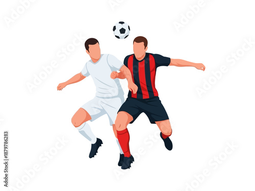 Flat vector illustration of two soccer players competing for the ball