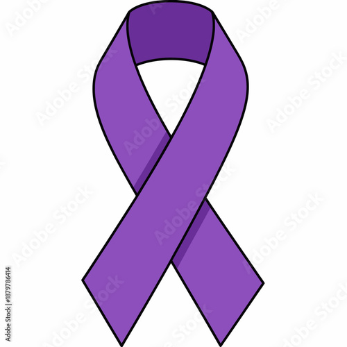 A vibrant purple awareness ribbon with a distinct black outline, symbolizing support and solidarity for various important causes and campaigns.