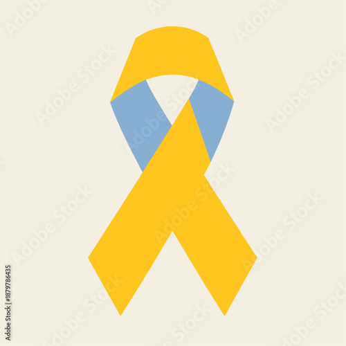 A yellow and light blue awareness ribbon symbolizing support for Down Syndrome awareness.