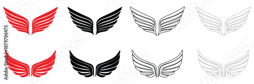 wings icon vector set, angel wing, eagle wings symbol icon vector, silhouette and line art