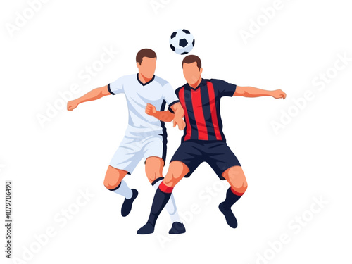 Flat vector illustration of two soccer players competing for the ball