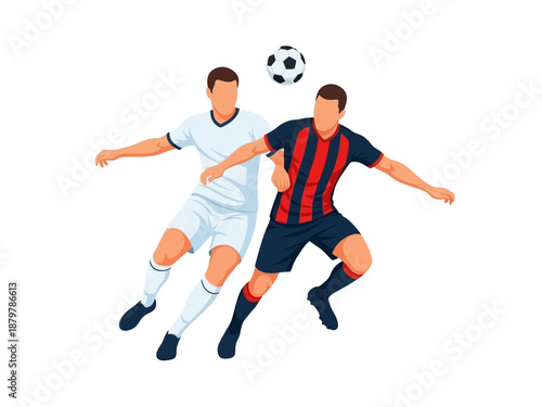Flat vector illustration of two soccer players competing for the ball