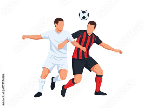 Flat vector illustration of two soccer players competing for the ball