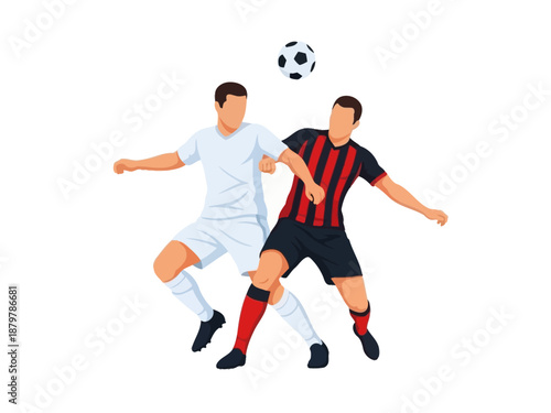 Flat vector illustration of two soccer players competing for the ball