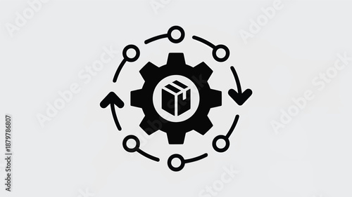 Optimized product workflow and supply chain cycle with a central gear and package icon Vector