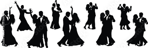 Elegant ballroom dance couples silhouette illustration showing romantic partner dancing poses isolated on white background vector art celebration concept design