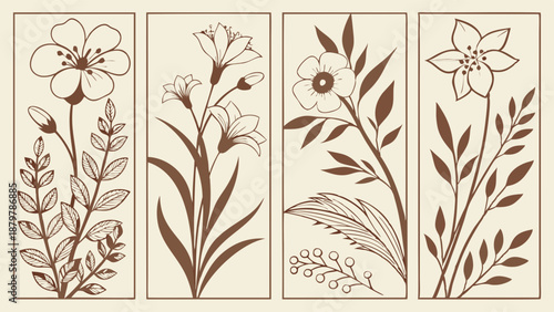 Elegant Botanical Line Art Set Vintage Hand Drawn Flower Illustrations for Rustic Wedding Invitations and Natural Product Branding