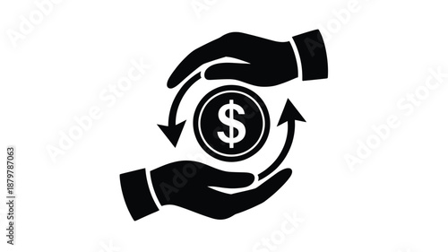 Financial transaction concept showing money transfer between hands with circulating arrows Vector