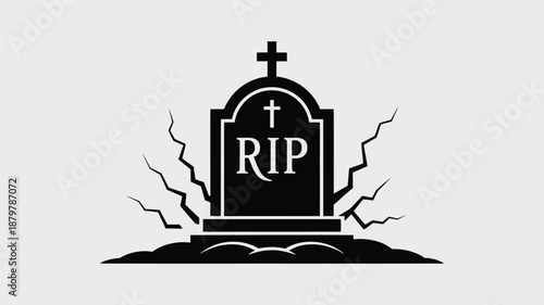 A solemn tombstone with a cross and rip inscription, symbolizing remembrance and loss Vector